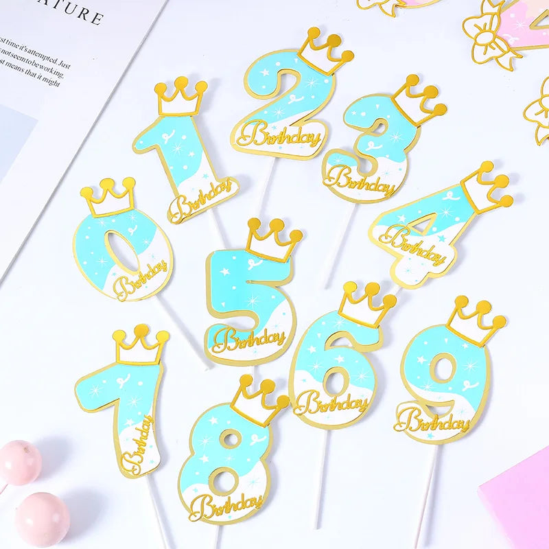 New Number Happy Birthday Cake Topper Blue pink Cake Insert Card