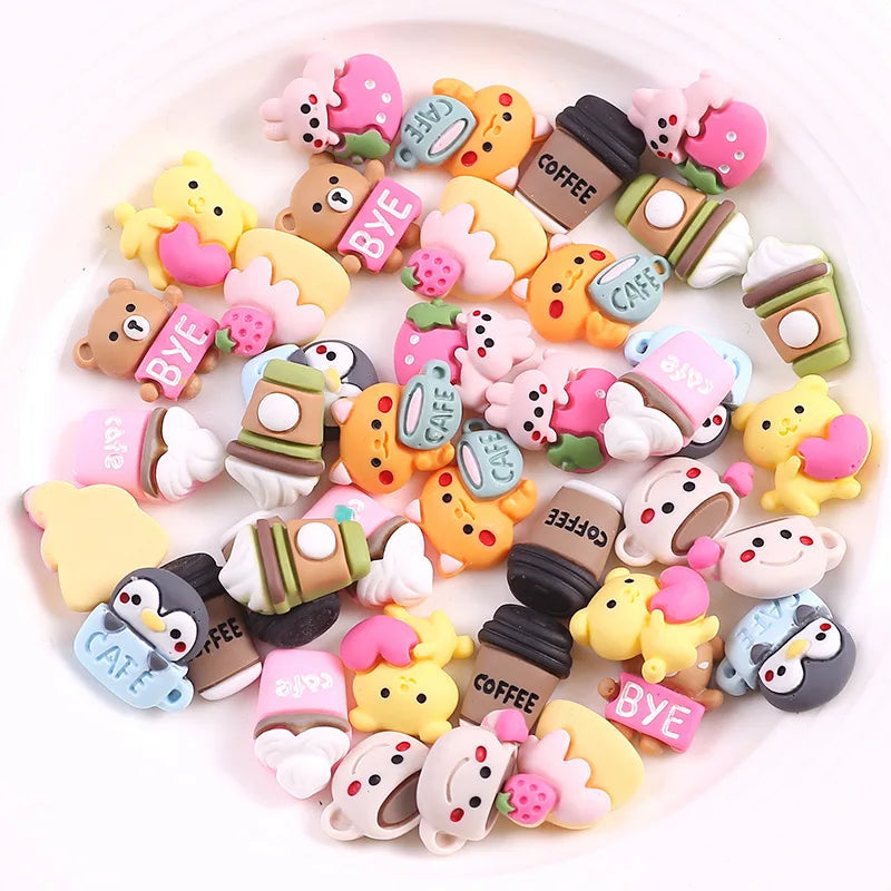 Hot Sale Newly Lovely Mini Cartoon Animal Coffee Cup Design Flat Back Resin Charms Diy Accessories Decoration