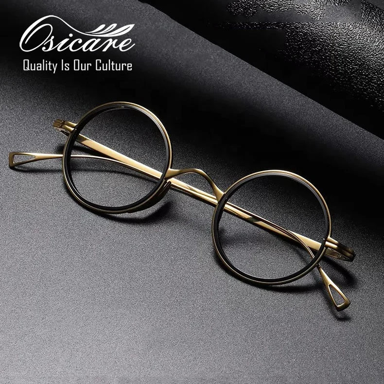 High End Custom Logo Clear Round Eyeglasses Gold Lot Kacamata Optical Computer Optik Titanium Acetate Men Eye Glasses Frames MegaBDM