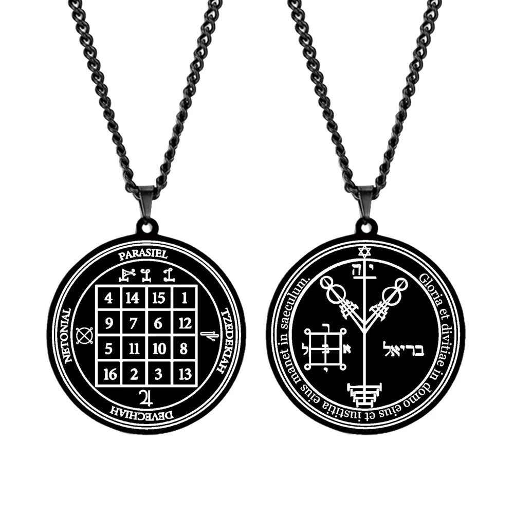 Lucky Gain Money Pantacle of Jupiter Have Great Wealth PARASIEL TZEDEKIAH DEVECHIAH NETONIAL Stainless Steel Pendant Necklace