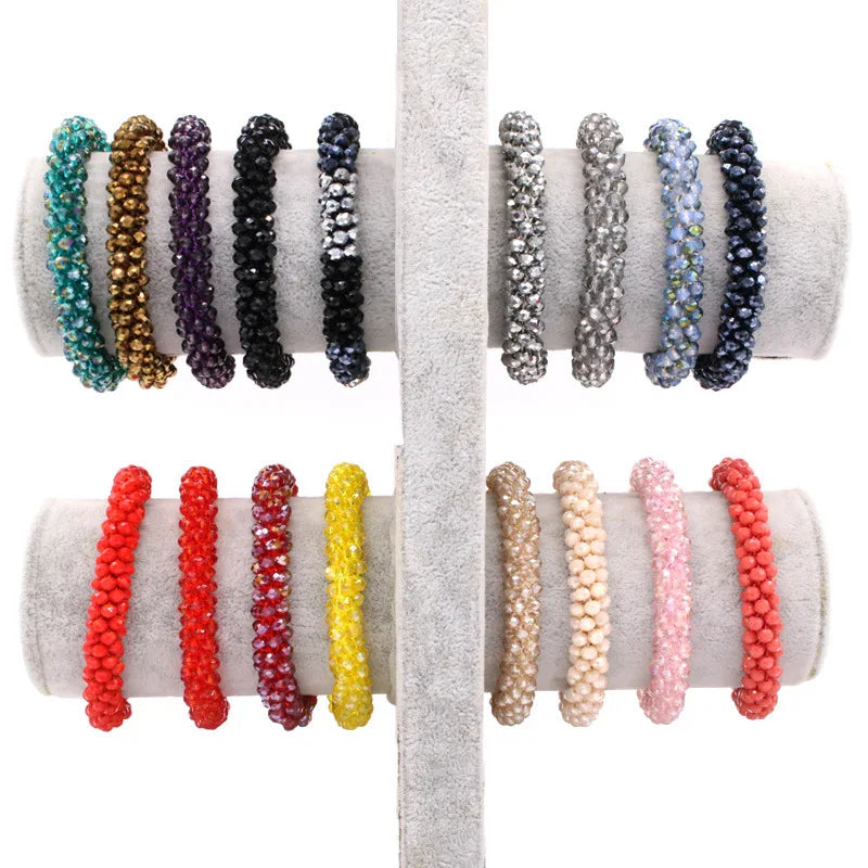 JC Crystal Women Stretch Crystal Beaded Bracelet Colorful Handmade Glass Beads Bracelets Jewelry
