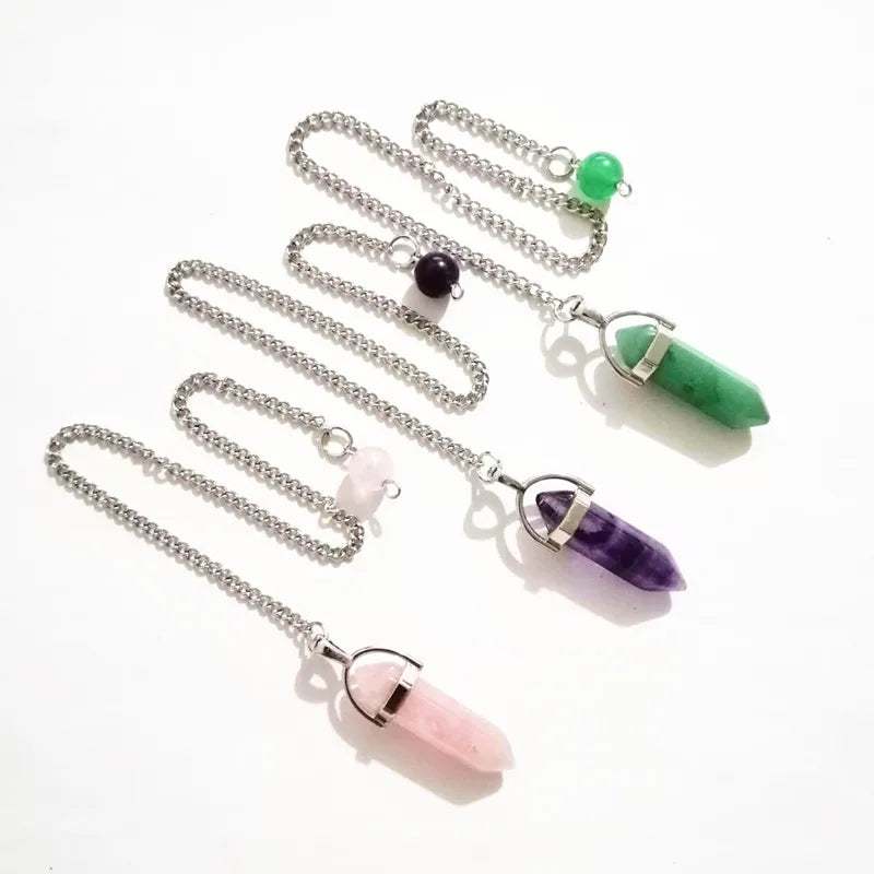 Natural Crystal Stone Hexagonal Pendant Bullet Pendulum Healing Crystal Stone Hang Decorations with Natural Stone Beads