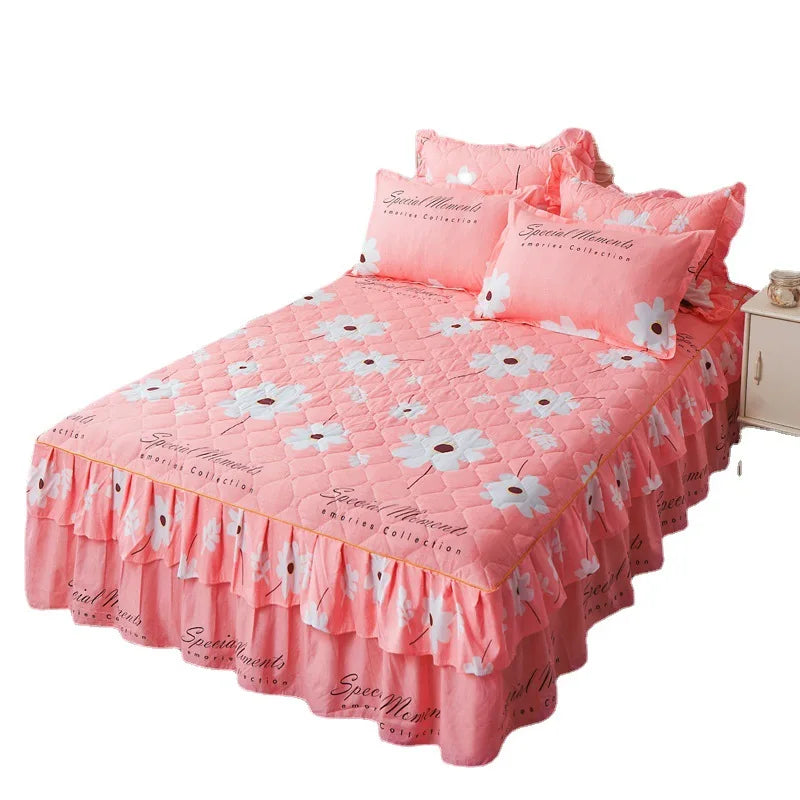 M0556 Wholesale New Arrival Thick Quilted Bed Sheets Bed Textile Bedding Coverlet Flat Sheet Cotton Flower Bed Cover Skirt