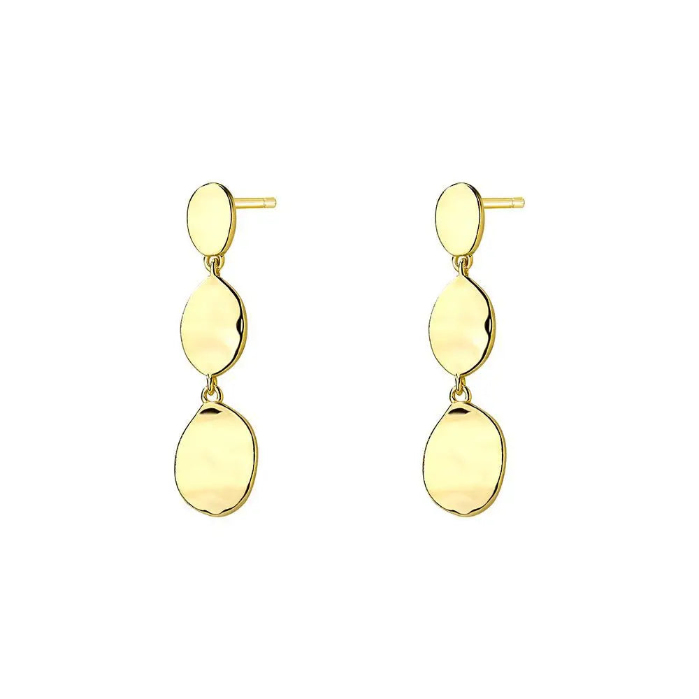 Trendy 925 Sterling Silver Gold Plated Oval Sheet Shape Long Dangle Drop Earrings for Women