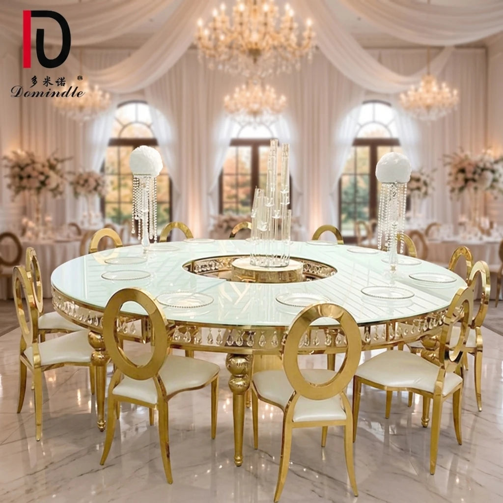 Foshan Event Chic Glass Top Stainless Steel Circle Round Crystal Wedding Banquet Table