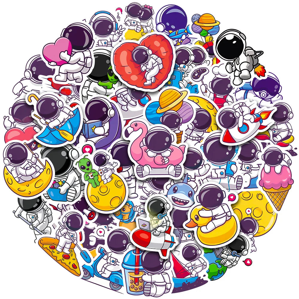 50PCS Kids gift funny cartoon spaceman cute dark saucer man astronaut sticker