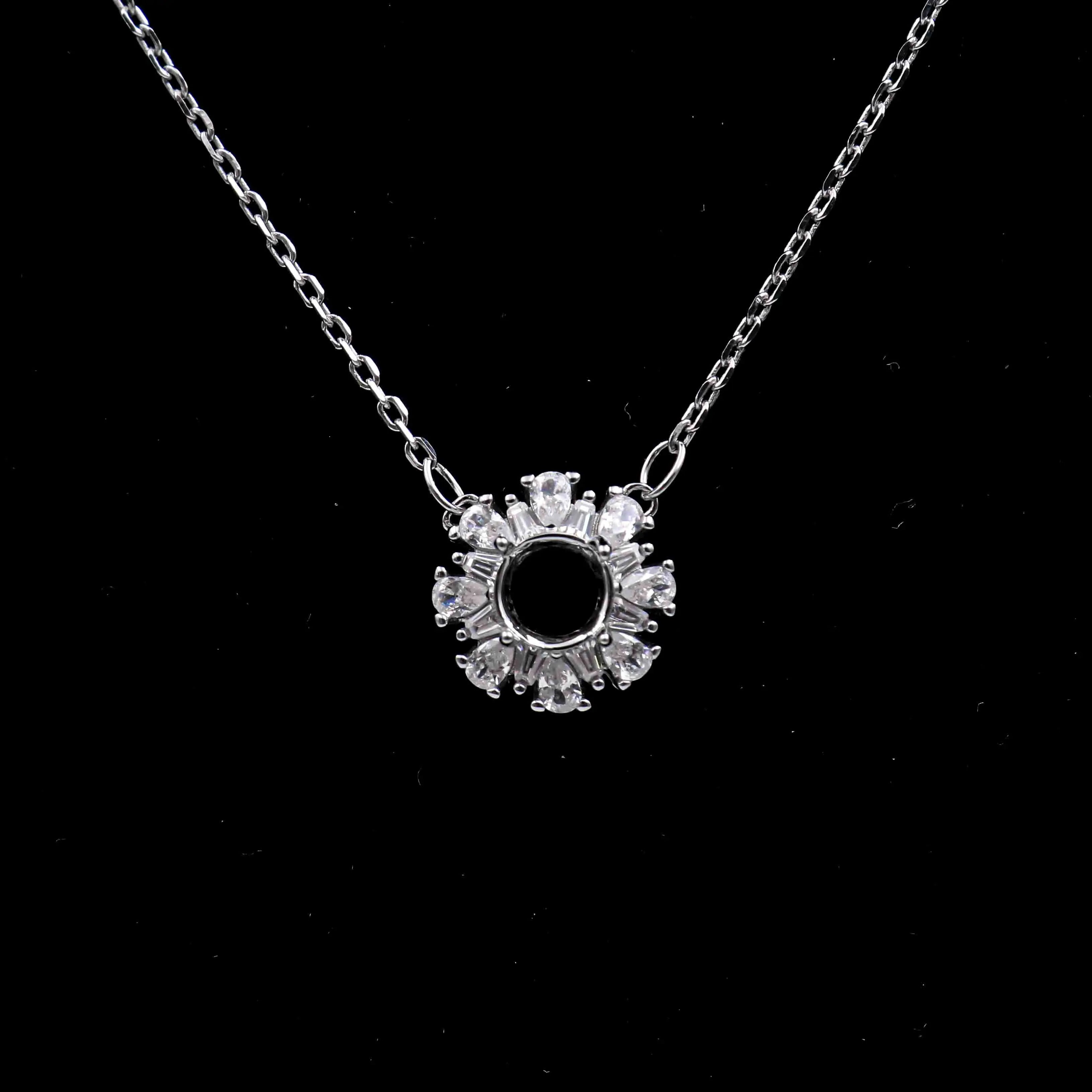 Sterling Silver 6*6mm Semi Mount Necklace Empty Frame Blank Support Setting S925 Base Holder Without Center Stone for DIY Inlay