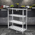 Commercial Hotel Kitchen SS201 Stainless Steel Display Stand Heavy Duty Wall Mount 4-Shelf Storage Rack