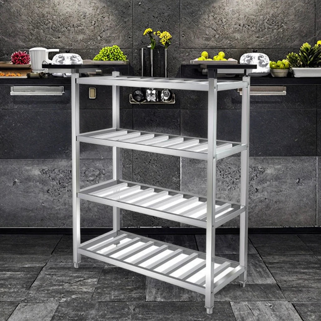 Commercial Hotel Kitchen SS201 Stainless Steel Display Stand Heavy Duty Wall Mount 4-Shelf Storage Rack