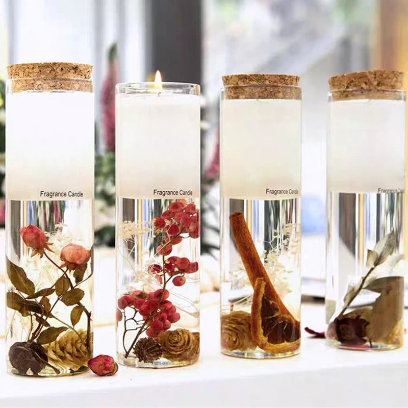 Handmade Cork Lid Glass Jar Scented Candle with Soy Wax Botanical Dried Flowers for Home Decor Wedding Gift for Christmas Easter