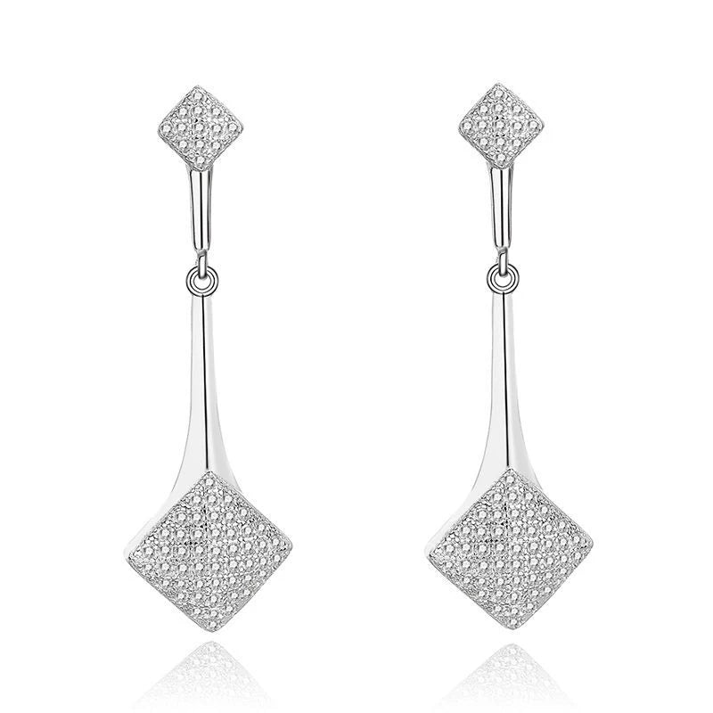 Trendy 925 Sterling Silver Diamond Rhombus Drop Earrings for Women Fashionable Zircon Hanging Drops Parties Gifts Silver Plated