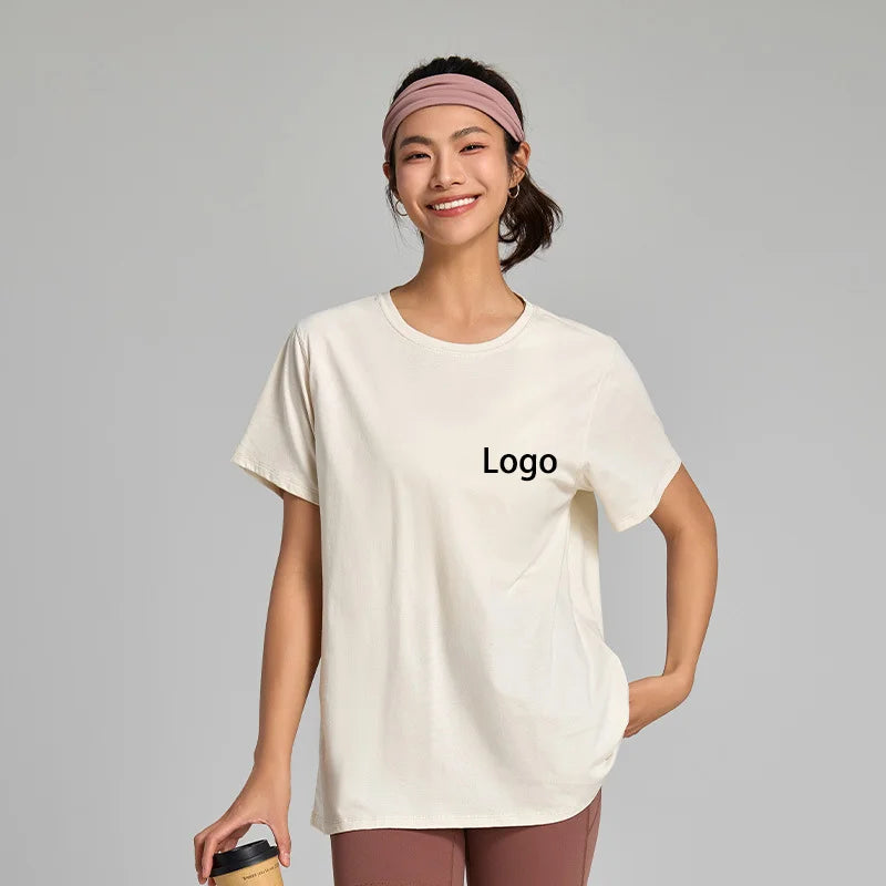 Hot Sale 100%Cotton Casual Crew Neck Women's T-shirts Breathable Quick Dry Solid Color T-shirts for Women Gym Sport Running Yoga