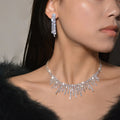 European and American Fashion Bride Necklace and Earrings Set Full Crystal Rhinestone Wedding Jewelry Set for Ladies