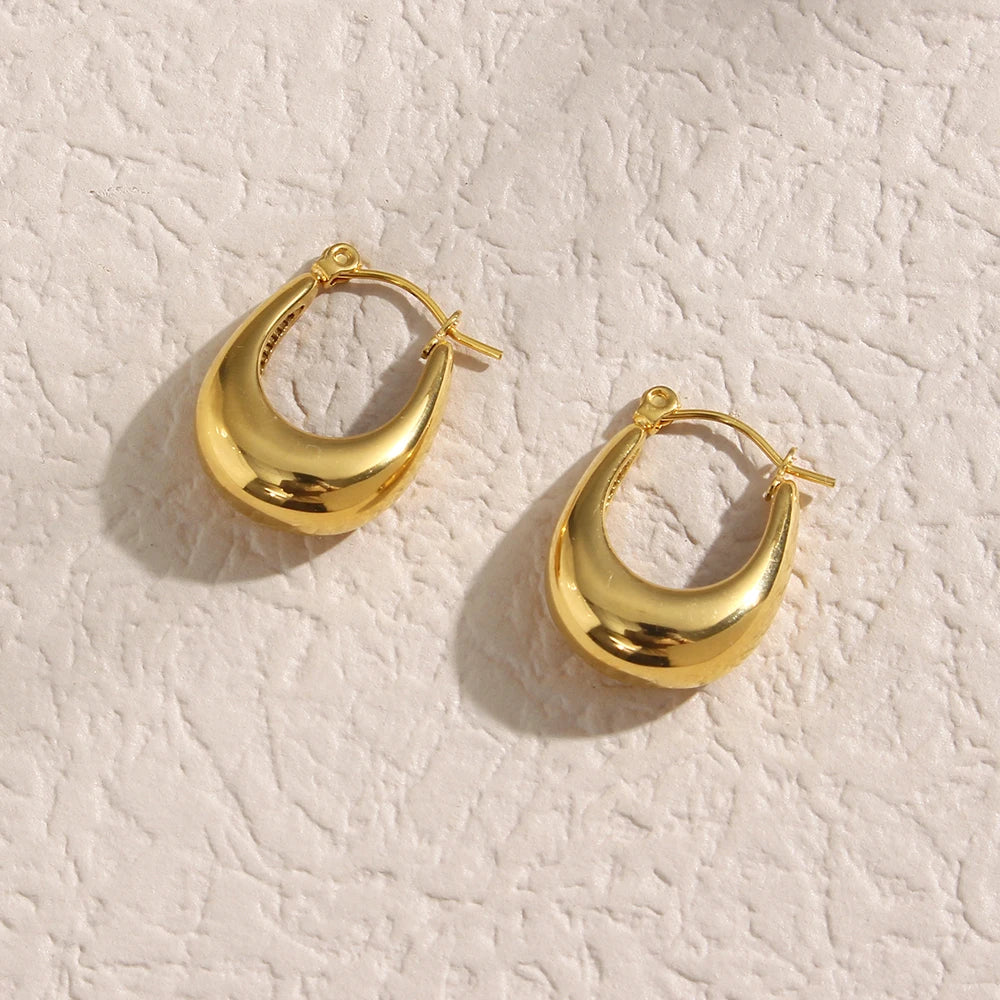New Hollow Smooth Boat Shape Hoop Earrings Women Fashion Gold Plated Stainless Steel Tarnish Free Jewelry Earring