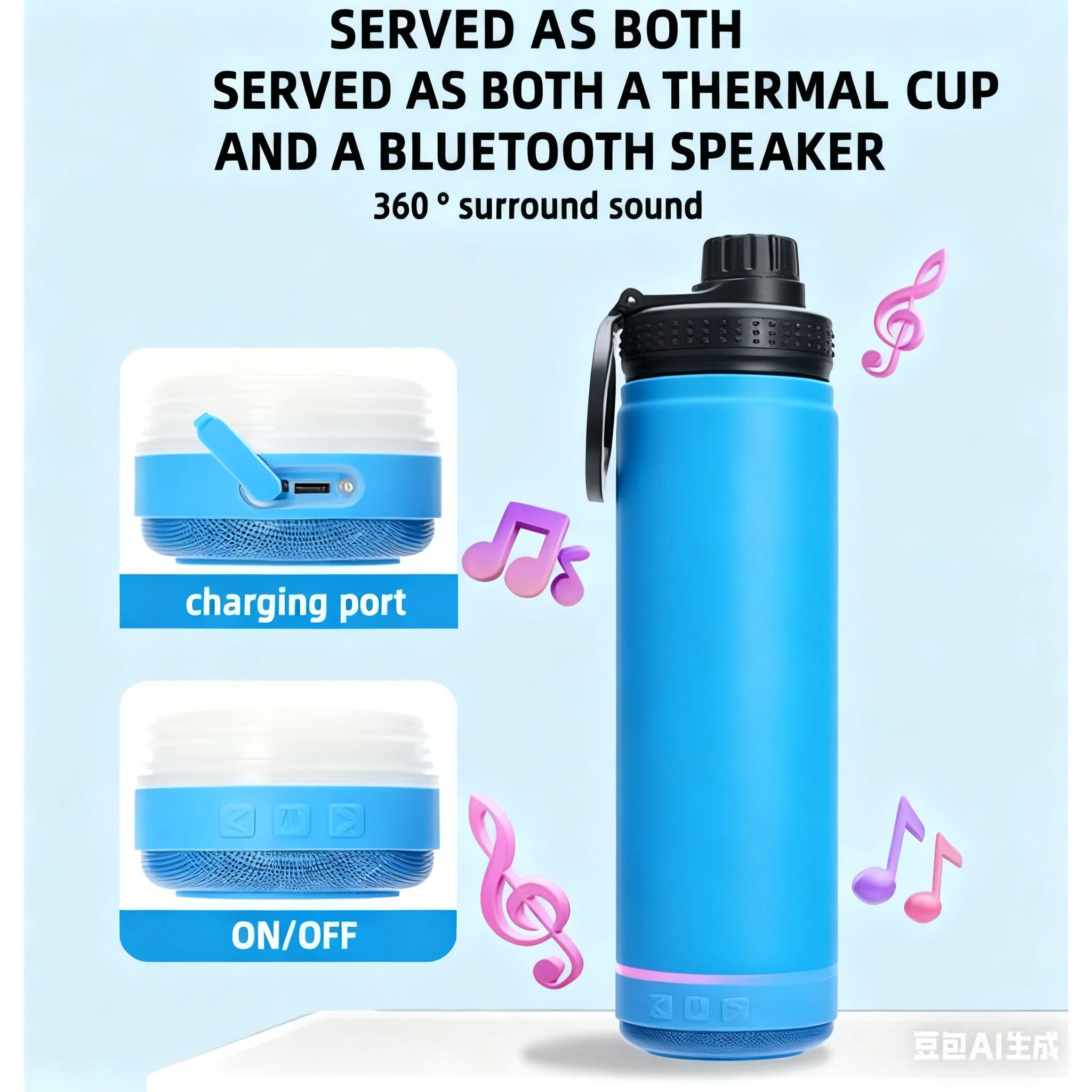304Stainless Steel Promotional Gift Rechargeable 18oz Stainless Steel Insulated Smart Music Speaker Water Bottle Mug Steel