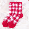 Custom Low MOQ Winter Black Red Blue pink Green  Colorful Plaid Warm Coral Fleece Thick Knitted Fuzzy Indoor Women Socks