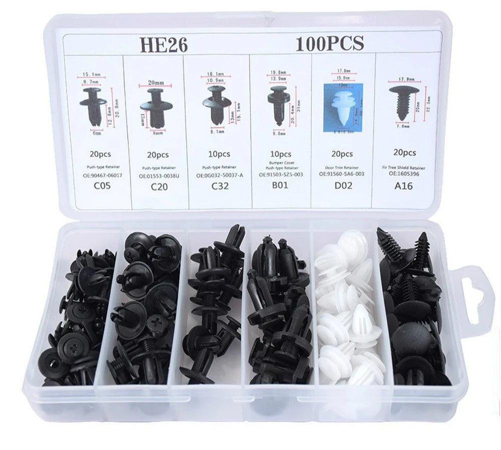 100pcs Auto Fastener Clip Mixed Car Body Push Retainer Pin Rivet Bumper Door Trim Panel Retainer Fastener Kit Car Accessories