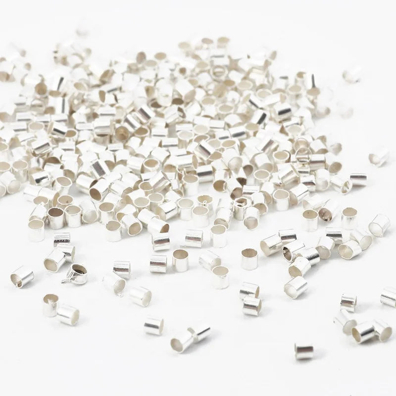 Tubes Crimps End Beads Stopper Spacer Crimp Cap 925 Sterling Silver for Jewelry Making