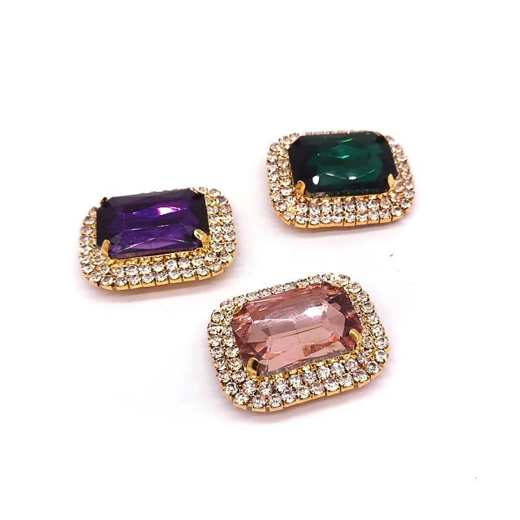 Factory Customized Women Shoes Clip Accessories Removable Metal Glass Decoration with Motif Rhinestones Rectangle Shape
