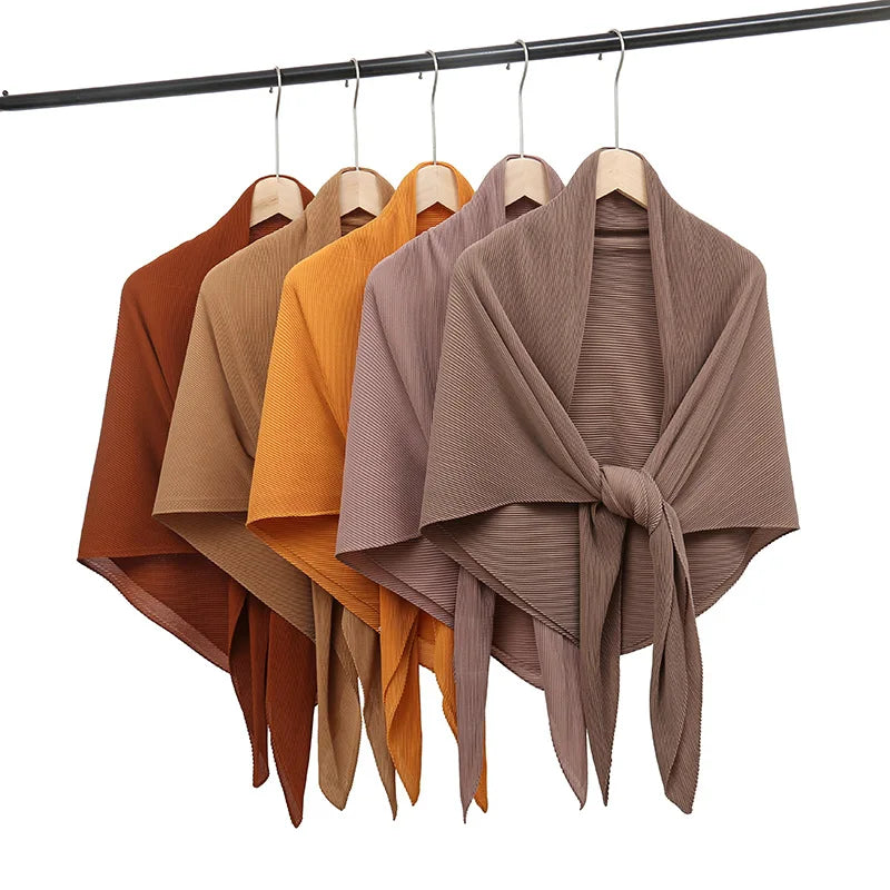 Women's Premium Pleated Square Scarf Solid Color Pearl Chiffon Crinkle Hijab Shawl for Autumn for Muslims in Malaysia