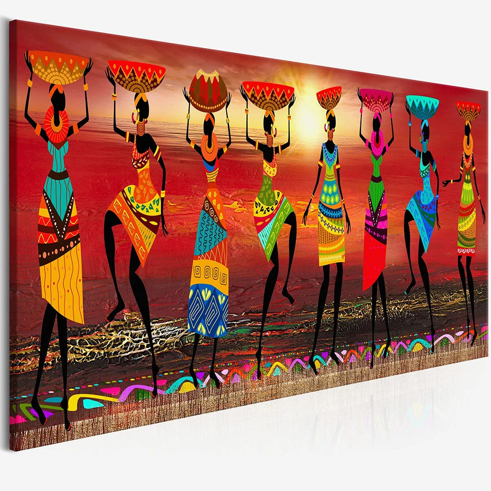 Etnicos Tribal Art Cuadros African Women Dancing Oil Painting Hotel Home Decor Canvas Wall Art With Frame