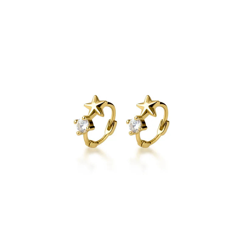 925 Sterling Silver Fashion Jewelry Earrings Small Delicate Star Zircon Gold Plated Ear Buckle Hoop Earrings Women