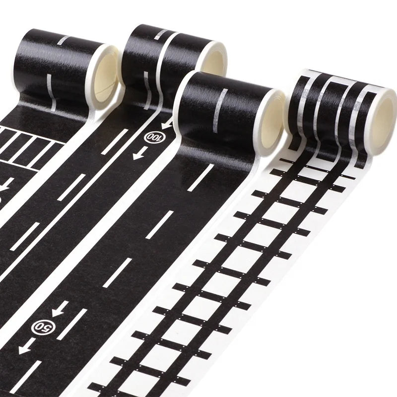 Wide Railway Road Washi Tape Creative Traffic Road Adhesive Masking Tape for Kids Toy Car Play