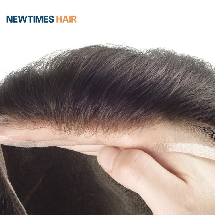 NCT Full French Lace Mens Hair Toupee Virgin Human Hair Wigs Men Indian Hair Natural Color Wave Style Swiss Lace Technique PU