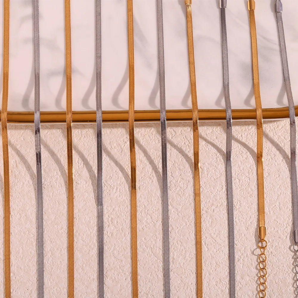 Vintage Minimalist Stainless Steel Chokers Necklace Set 18K Gold Plated Snake Chain Unisex Anniversary Jewelry