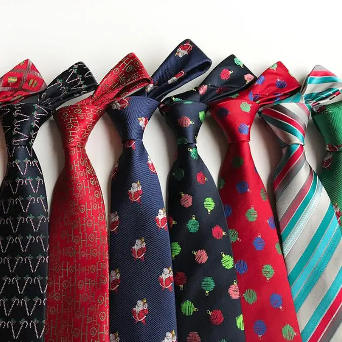Christmas Silk Men for Green Red 8cm Necktie Cartoon Pattern Christmas Tree Balloons Santa Claus Festival Neck Tie