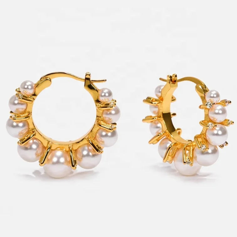 Brass Plated With Zircon Pearl Hoop Earrings Mother's Day Gift Jewelry Custom Design