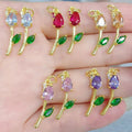 CZ8959  Chic Dainty 18k Gold Plated CZ Micro Pave Tulip Flower Charms Pendant cubic Zirconia Bracelet Earring  Jewelry Supply