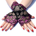 MIO Hot Sale Women Sunscreen Short Double Color Lace Fingerless Sleeve Gloves Elegant Flower Jacquard Lace Perform Mittens