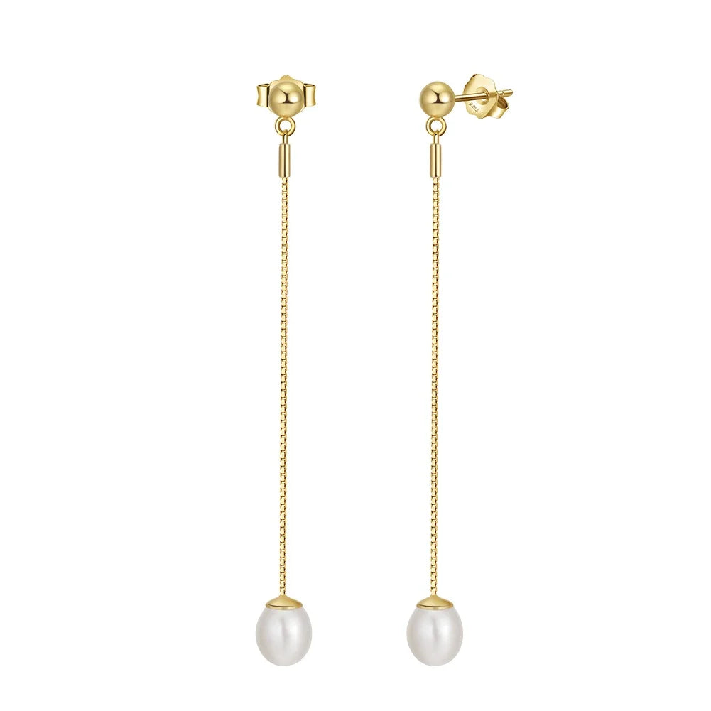 RINNTIN GPE21 Wholesale Baroque Pearls Earrings Jewelry 925 Silver Freshwater Pearls 14K Gold Plated Stud Drop Earings for Women