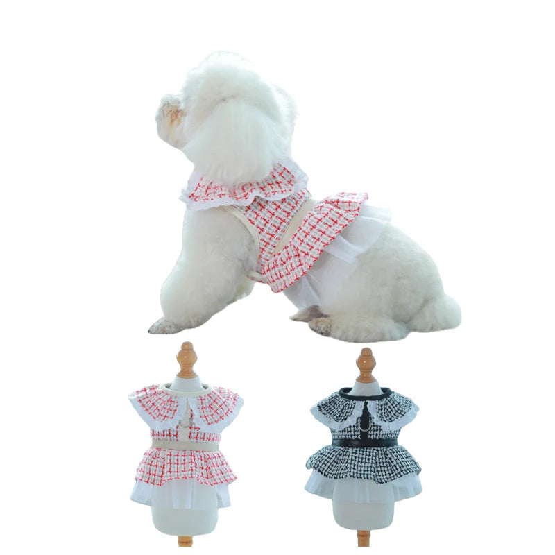 Luxury Personalized Lace Dog Harness Leash Set Fashion Pet Small Fragrance Polyester Striped Pattern