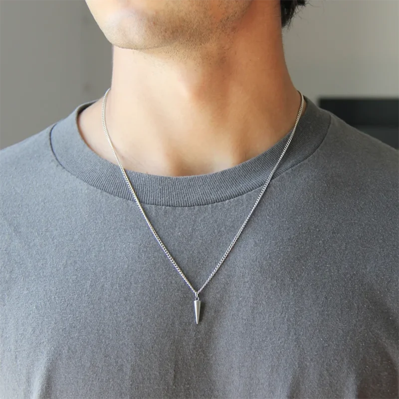 Custom Design Stainless Steel 3mm Chain Minimalist Cone Pendant Necklace for Man Masculine Jewelry
