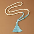 Handmade 8mm 108 Beads White Wood Beads Mix Natural Stone Tassel Prayer Beads Rosary Necklace
