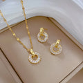 Light Luxury Jewelry Micro-Inlaid Personality Full Diamond Hoop Stainless Steel Necklace Earrings Set