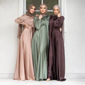 2026 Dubai Muslim Fashion Women's Satin Abaya Dress Large Ball Gown Style Solid Pattern Floor-Length Natural Parties Adults