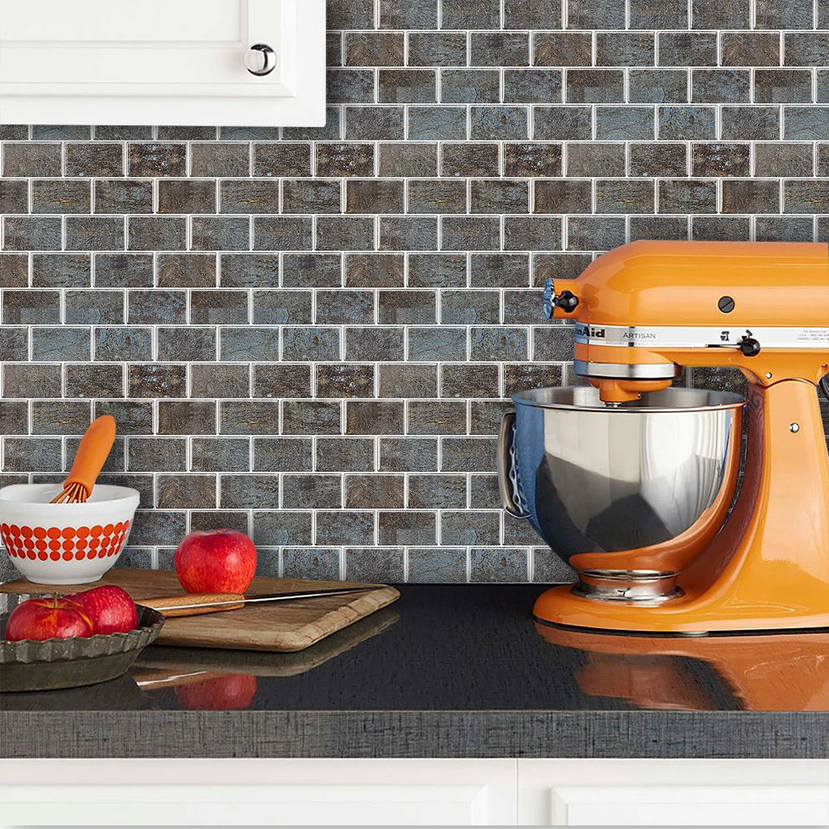 Vividtiles Black and Blue Matte Texture Subway Peel and Stick Backsplash Wall Tiles for Kitchen