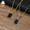 VAF 60CM Stainless Steel Epoxy Enamel Rectangle Pendant Necklace Steel Color Geometric Shape Pendant Necklace for Men