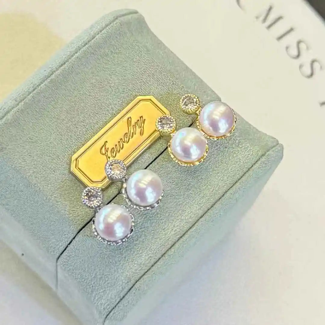 Bestselling 7-8mm Natural White Freshwater Pearl Earrings Elegant Princess S925 Silver Earpin Elegant Bread Freshwater Pearl