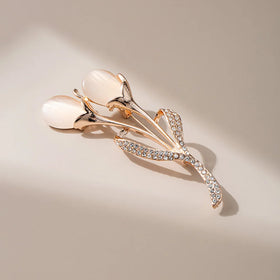 Factory Tulip Flower Brooch Elegant Shining Crystal Flower Brooches Opal Stone Rhinestone Lapel Pin for Wedding