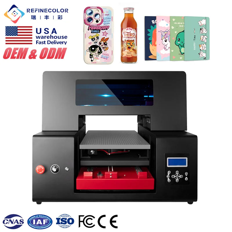 Refinecolor USA Warehouse in Stock A3 UV DTF Printer Flatbed Printing Machine for Phone Case Water Bottle Golf Balls Patches