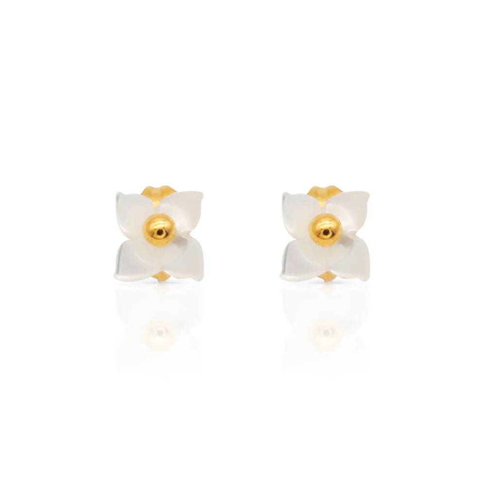 Chris April 316L Stainless Steel Lilac Flower Natural White Sea Shell Two-way Wearing Stud Earrings