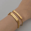 Custom Name Souvenir Stainless Steel Chain & Link Bracelet Set Geometric Gold Plated Trendy Style Couple's Gift for Anniversary