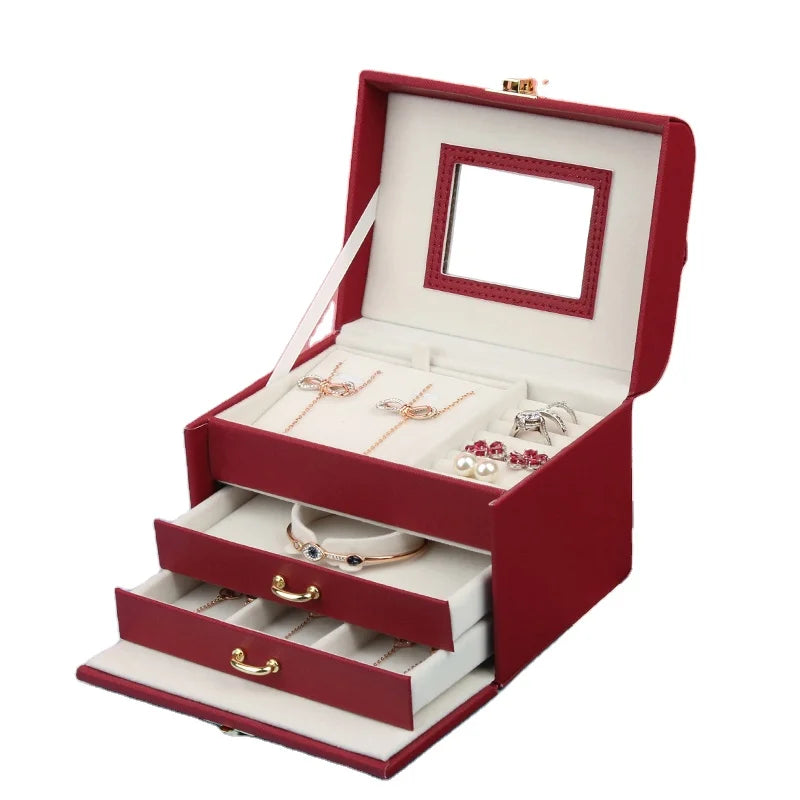 WEIMEI Hot Sell Three Layer Leather Jewelry Box Collection Storage case Jewelry Box with Mirror for Decoration