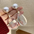 2023 New Arrival Fashion Jewelry Medieval Exaggerated Transparent Water Drop Earrings Women's Long Pearl Teardrop Gold Earrings