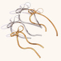 Stainless Steel Long Slinky Bow Coquette Earrings 18K Gold Plate Lightweight Dainty Ribbon Drop Earring Jewelry