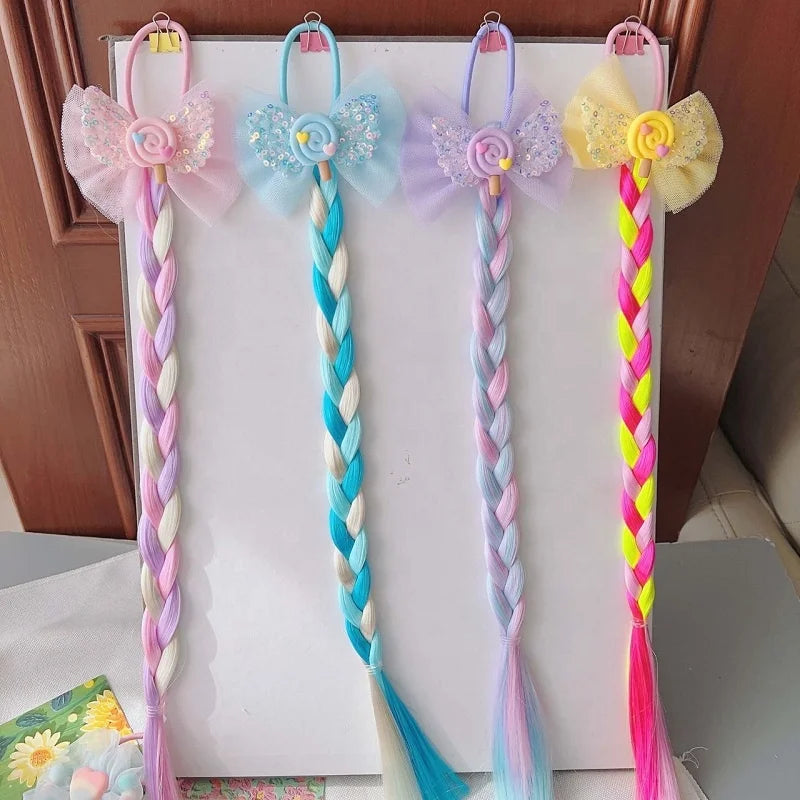 Zouyan European Sweet Style Synthetic Braid Ponytail Hair Extension Bow Girls' Lollipop Hair Tie Costume Accessory Hair